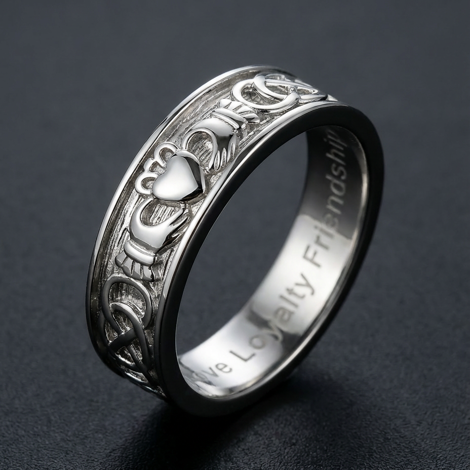Men's Claddagh Ring | 18K White Gold Band
