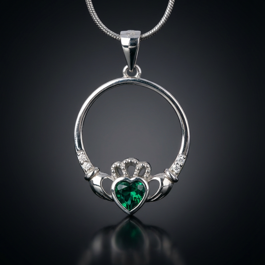 The Claddagh™ Pendant — 18K White Gold | Emerald Heart