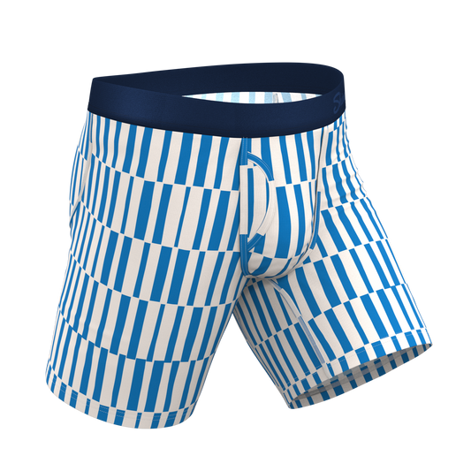 The Hamptons | Blue Mosaic Stripe Long Leg Ball Hammock® Pouch Underwear With Fly