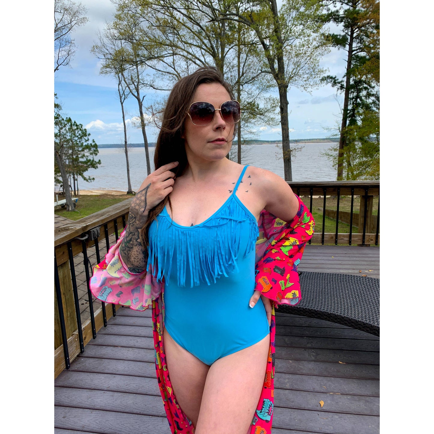 Havasu One Piece Fringe Swimsuit | V Neck Resort Attire in Pink, Jade, Leopard, Serape [Sizes SM-L]