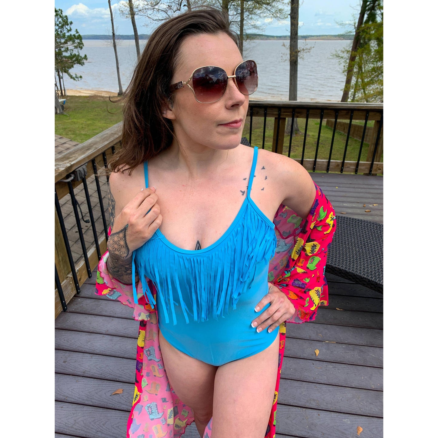 Havasu One Piece Fringe Swimsuit | V Neck Resort Attire in Pink, Jade, Leopard, Serape [Sizes SM-L]