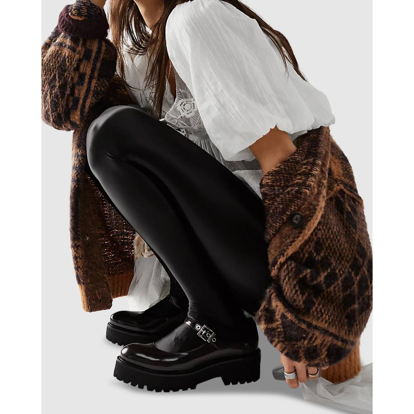 High Heel Jungle Liquid Mercury Tights in Tan or Black [Sizes SM-ML]