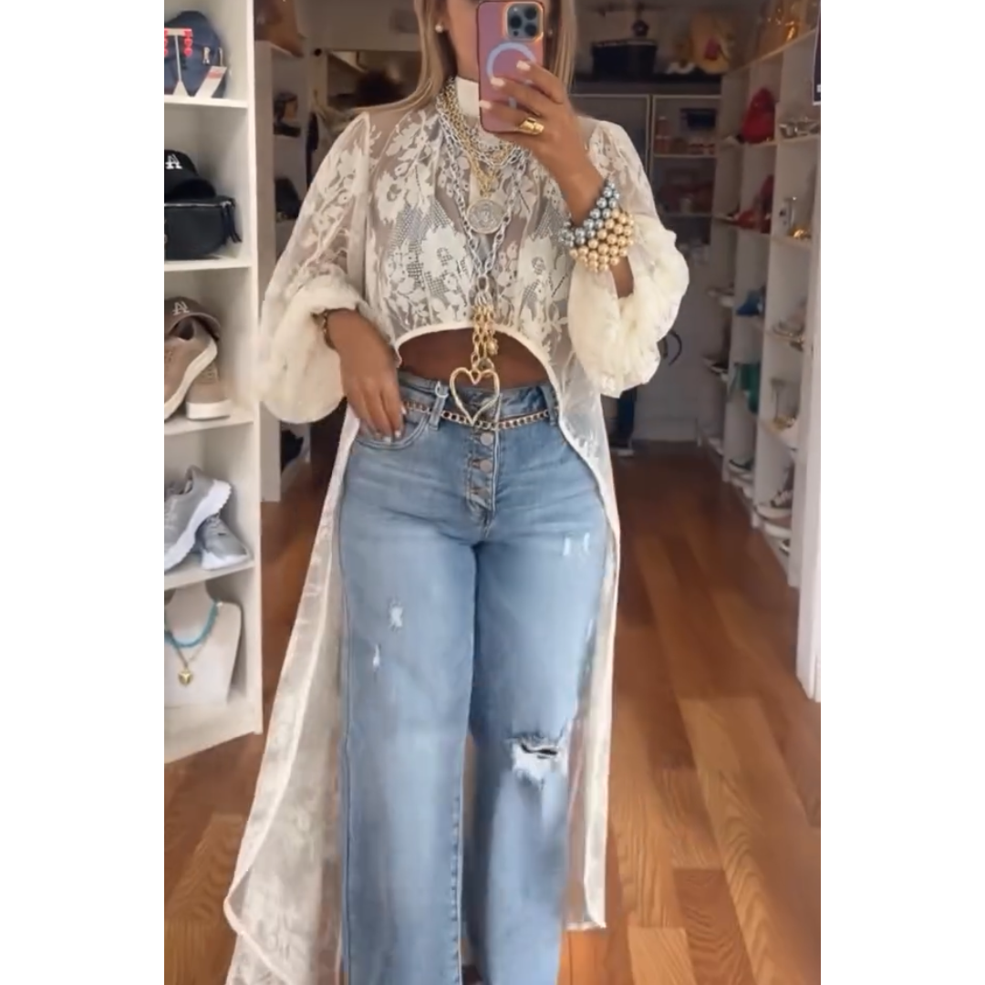 High-Low Bohemia Floral Sheer Lace Duster Blouse [Sizes S-L]