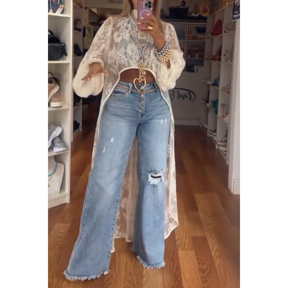 High-Low Bohemia Floral Sheer Lace Duster Blouse [Sizes S-L]