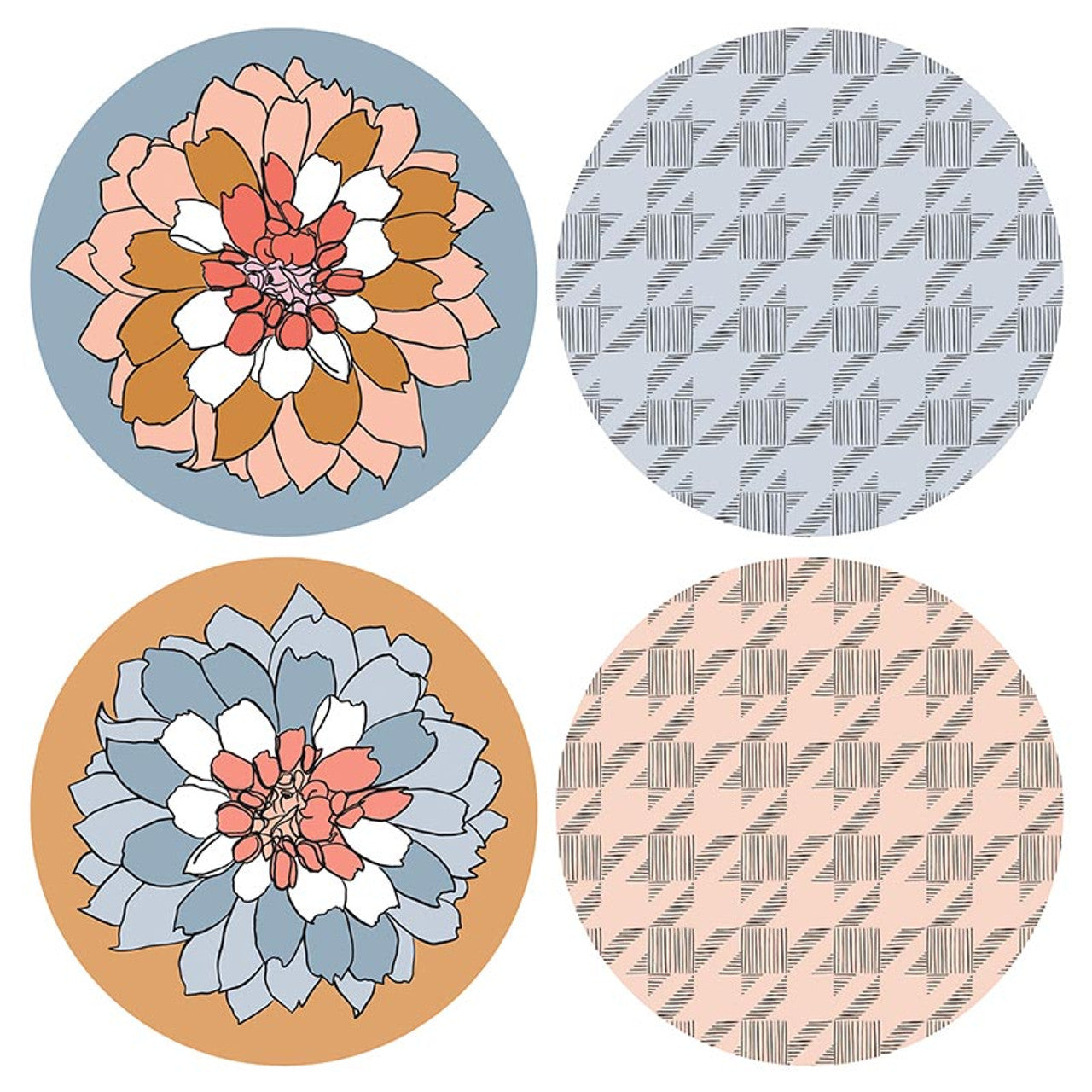 Houndstooth & Flower Ceramic Coaster Set of 4