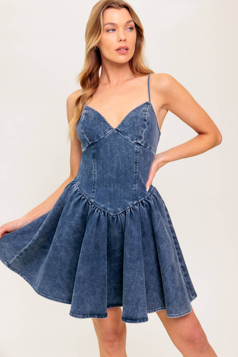 FOREVER FREE DENIM MINI DRESS