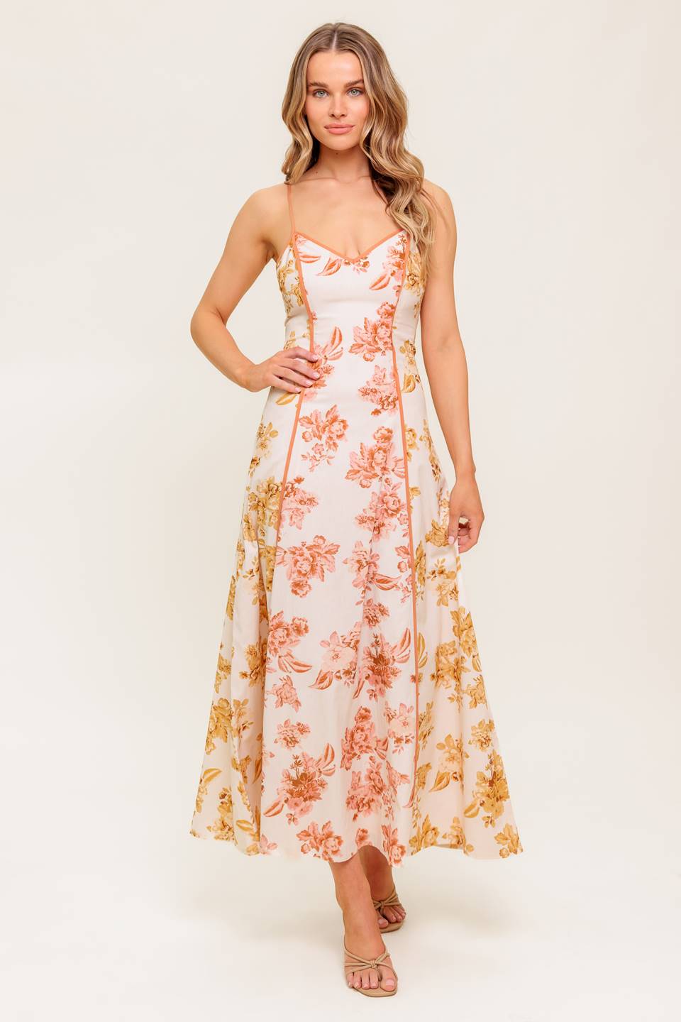 SANDSTONE PETAL WOVEN MIDI DRESS