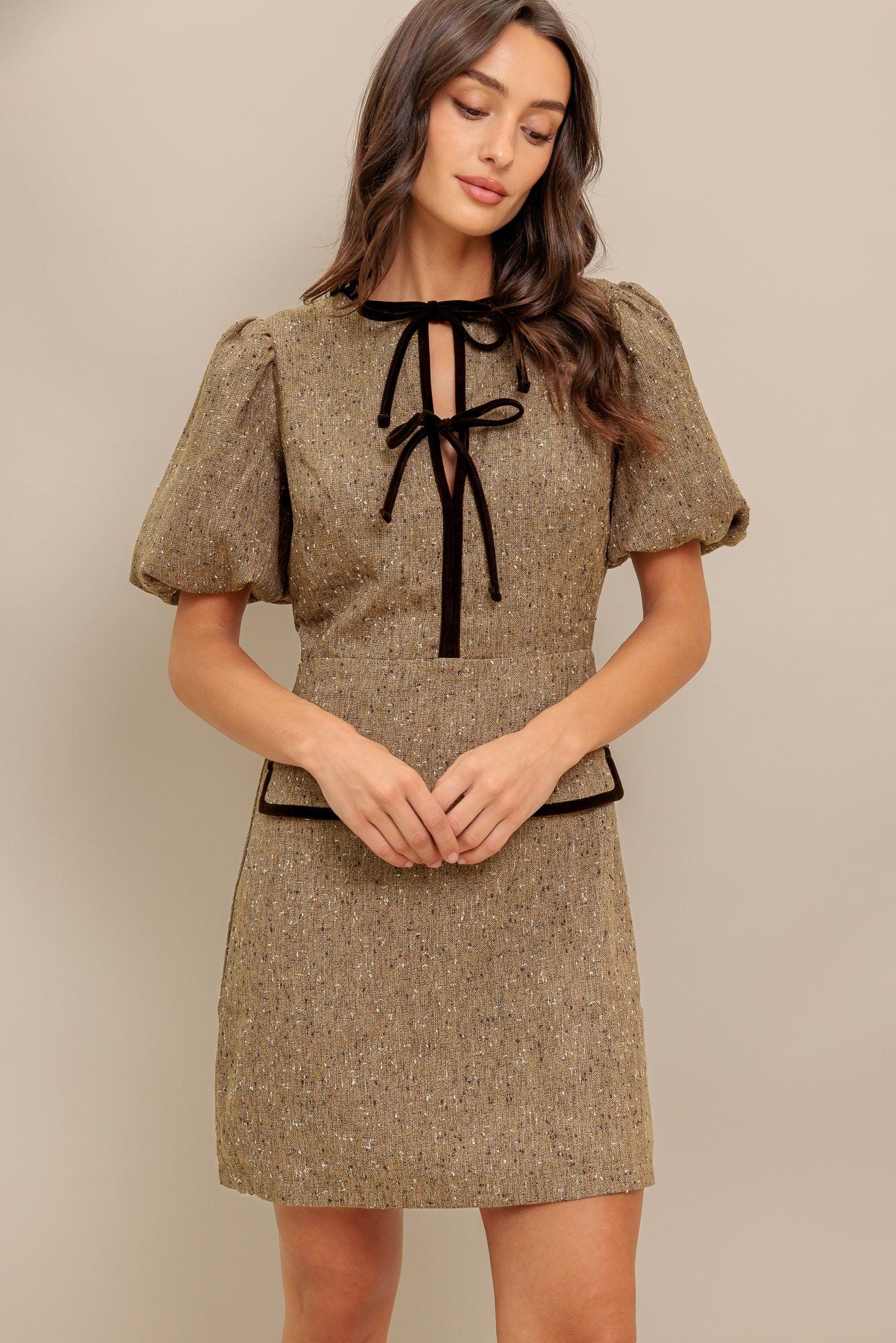 MADEMOISELLE MODE WOVEN WEED MINI DRESS