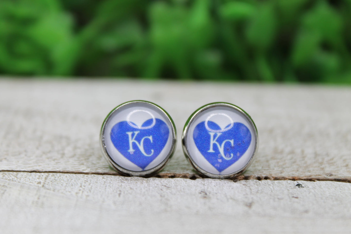 Baseball, KC Royals Blue Heart • Stud Earrings