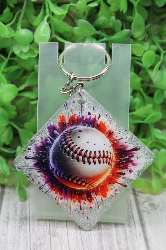 Baseball Splatter Red and Purple Acrylic Keychain
