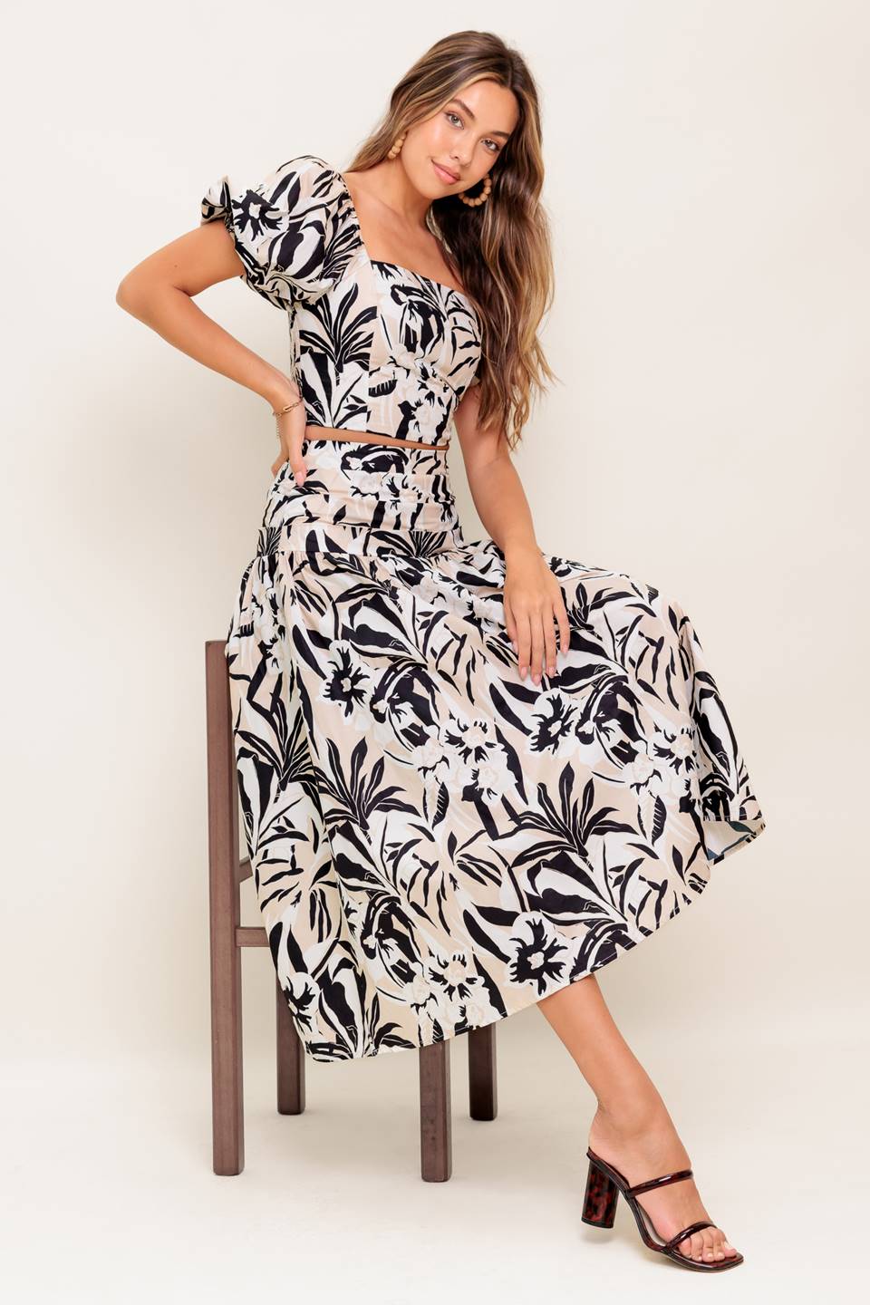 NEUTRAL ZONE WOVEN TOP AND SKIRT SET
