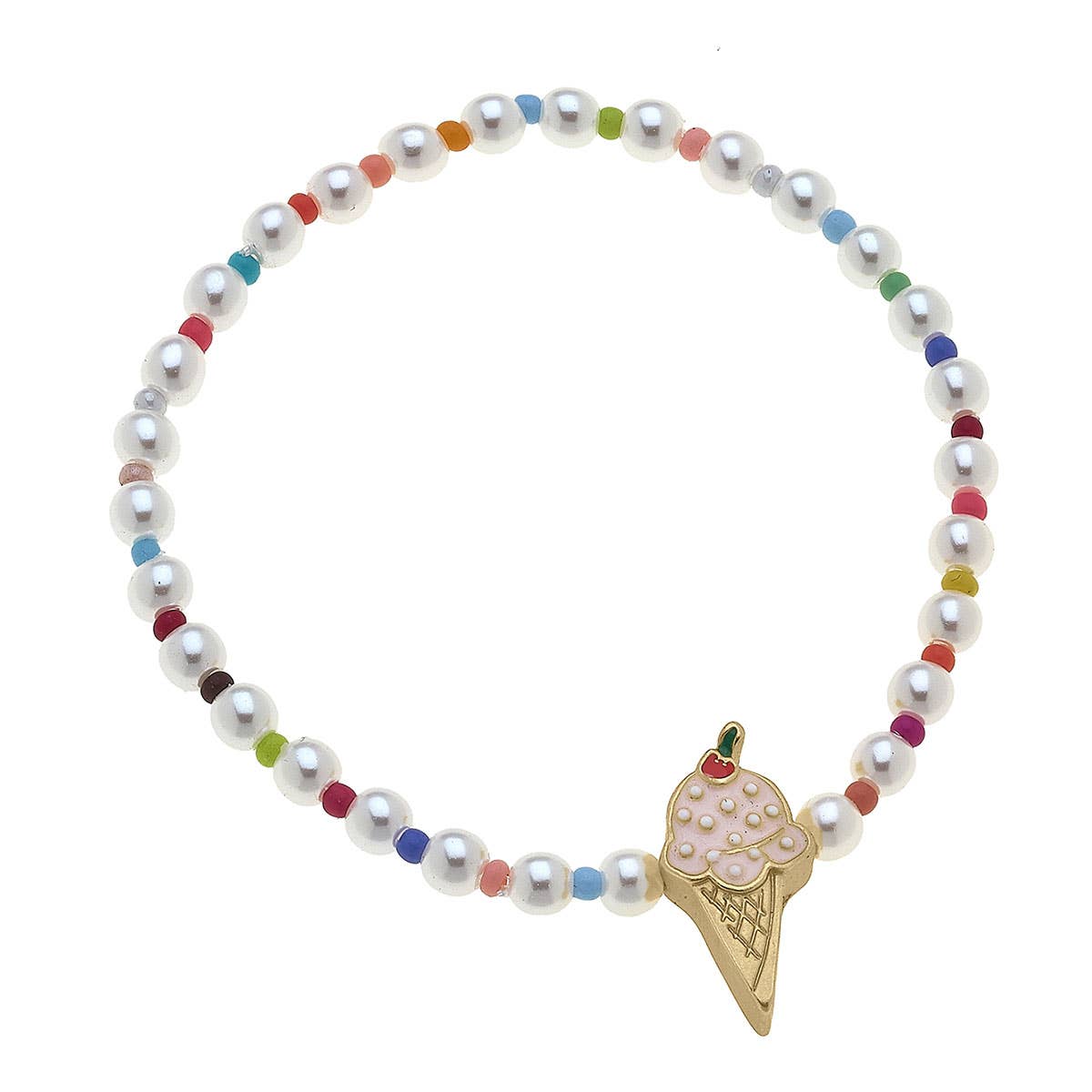 Kids Samantha Pearl Beaded Children's Bracelet with Cute Charm | Popsicle, Ice Cream, or Cherries