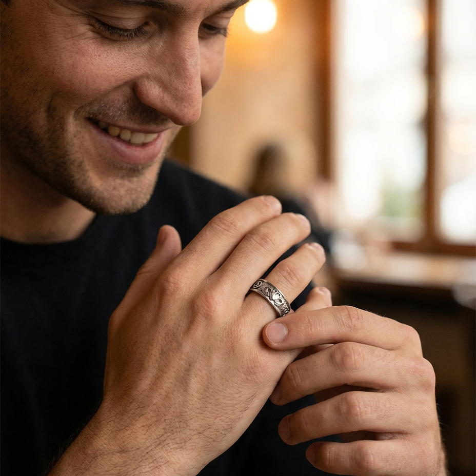 Men's Claddagh Ring | 18K White Gold Band