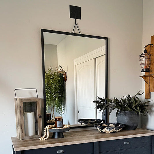 Architectural Black Iron Tripod Wall Mirror | Modern Statement Piece