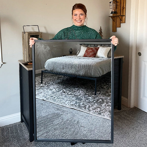 Architectural Black Iron Tripod Wall Mirror | Modern Statement Piece