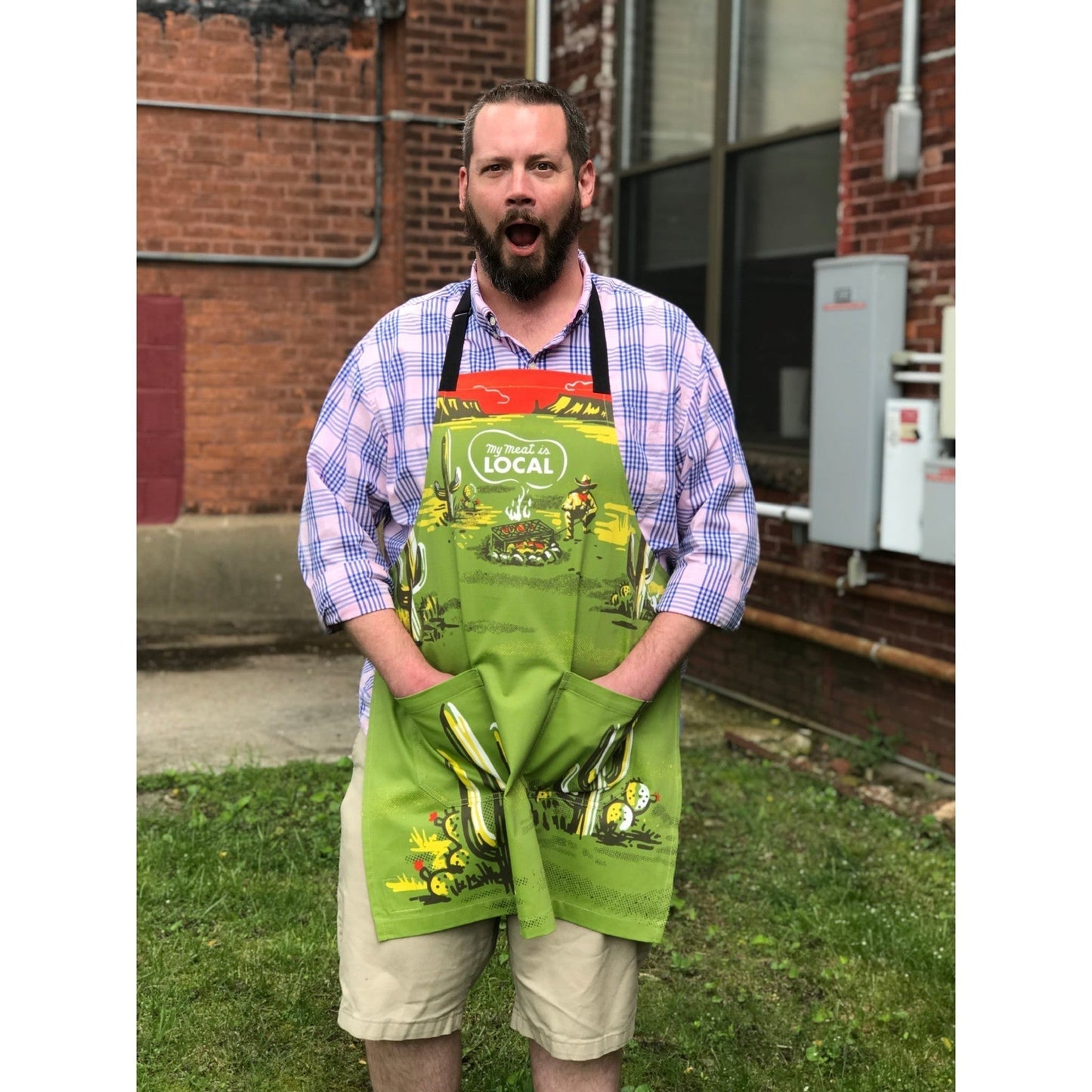 My Meat Is Local Funny Cooking and BBQ Apron Unisex 2 Pockets Adjustable Strap 100% Cotton | BlueQ at GetBullish | Father's Day Gift
