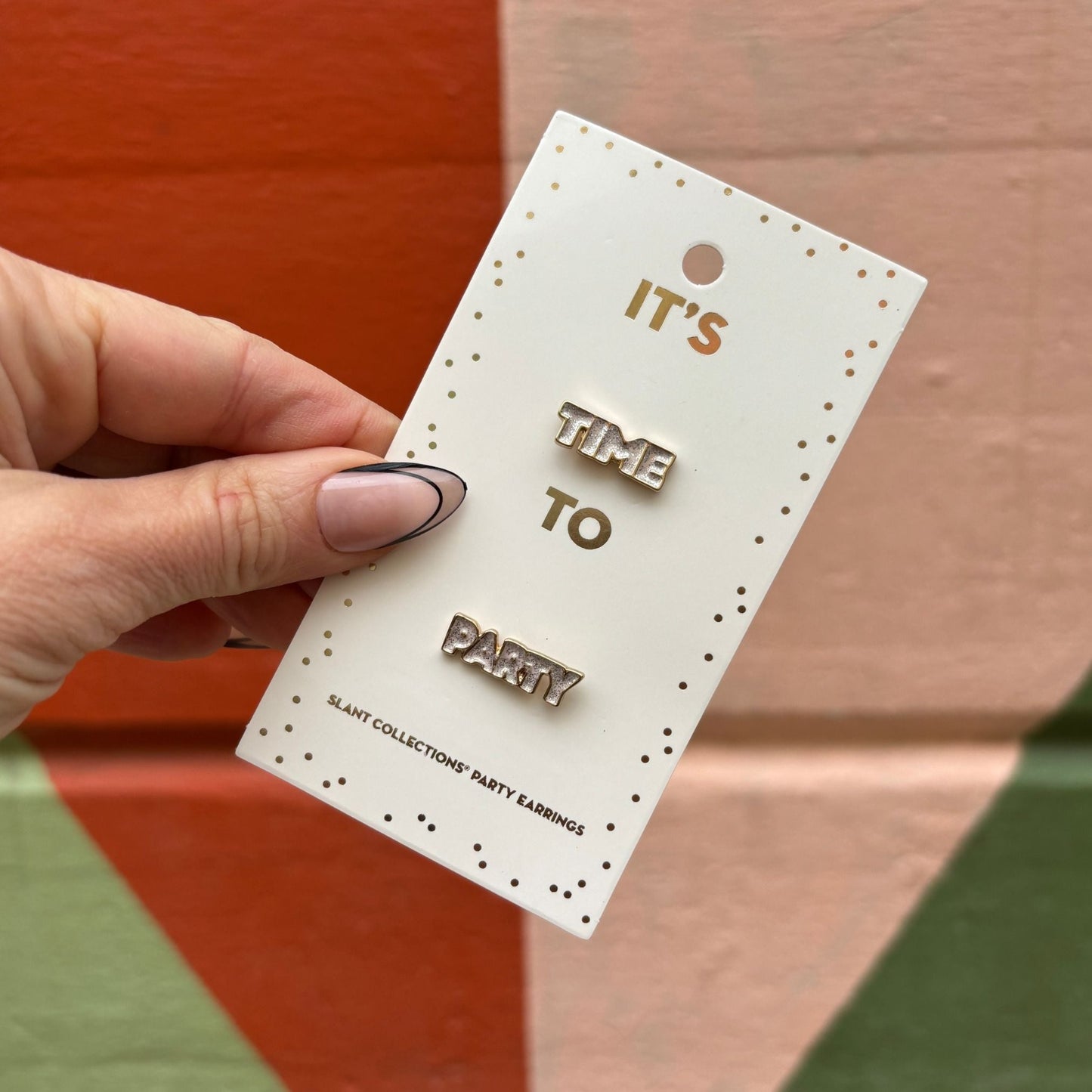 New Years Time to Party Earrings | Light Pink and Gold with Glitter Finish