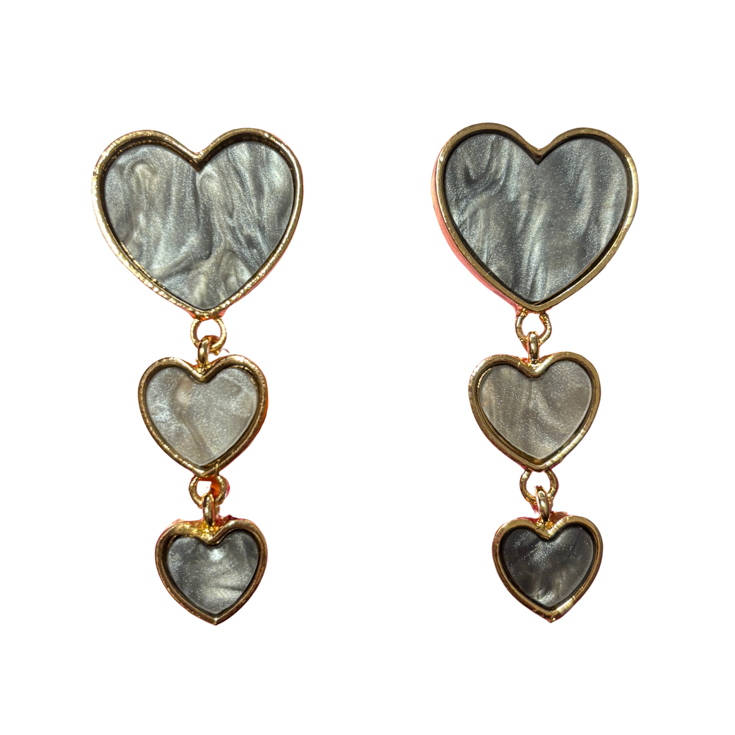 Opalescent Gray Heart Drop Earrings