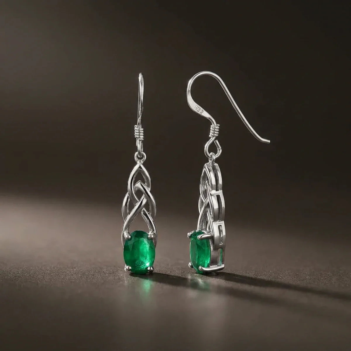 Celtic Magic™ Earrings — 18K White Gold | Oval Emerald