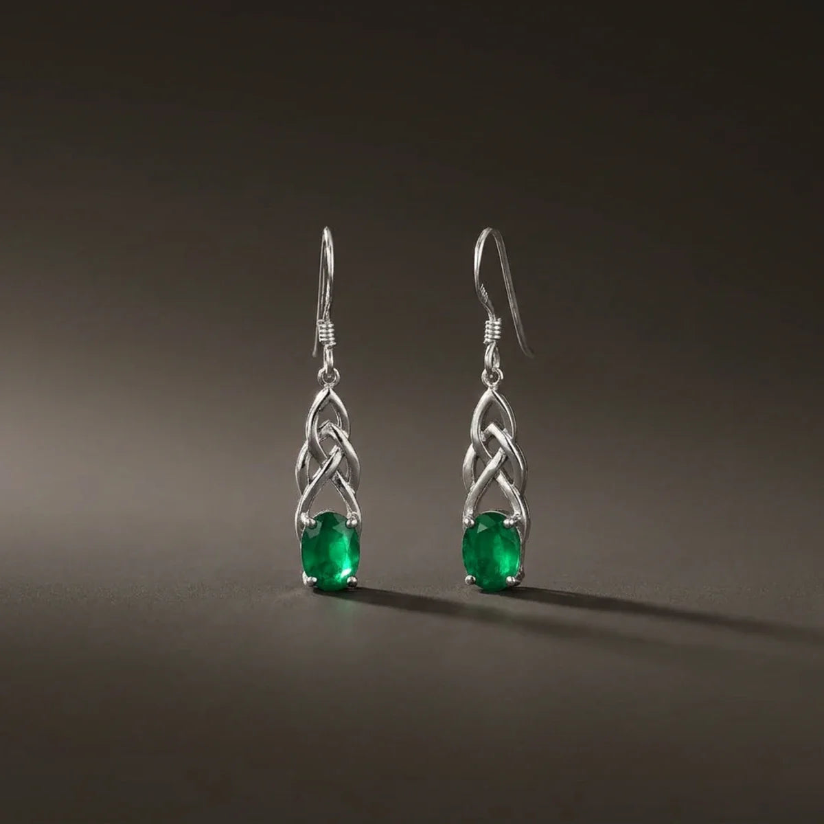 Celtic Magic™ Earrings — 18K White Gold | Oval Emerald