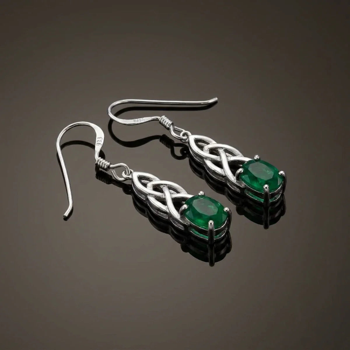 Celtic Magic™ Earrings — 18K White Gold | Oval Emerald