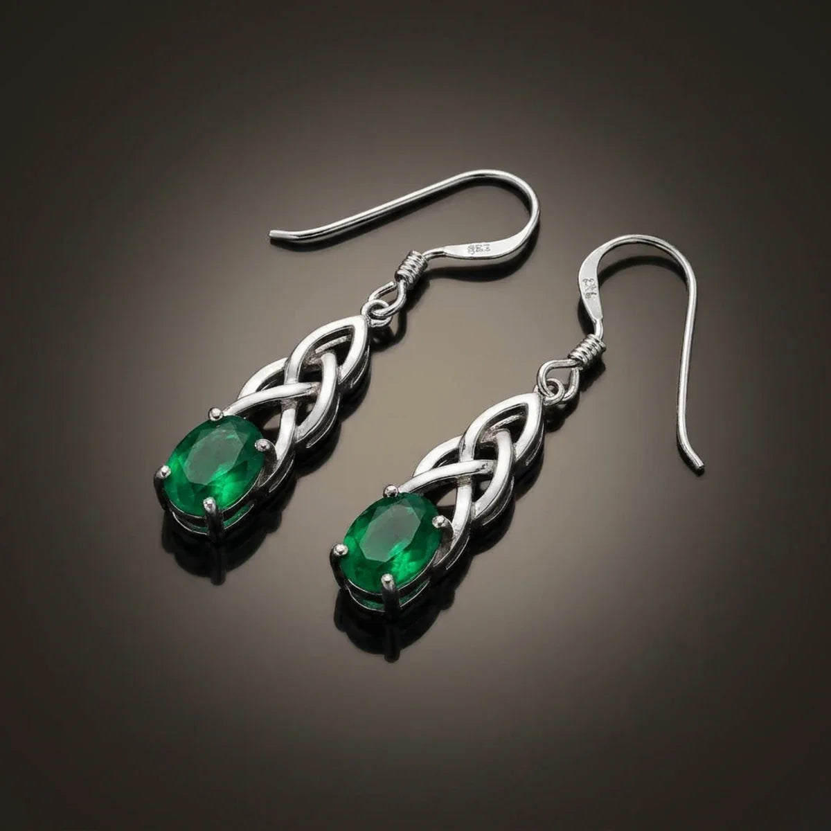 Celtic Magic™ Earrings — 18K White Gold | Oval Emerald
