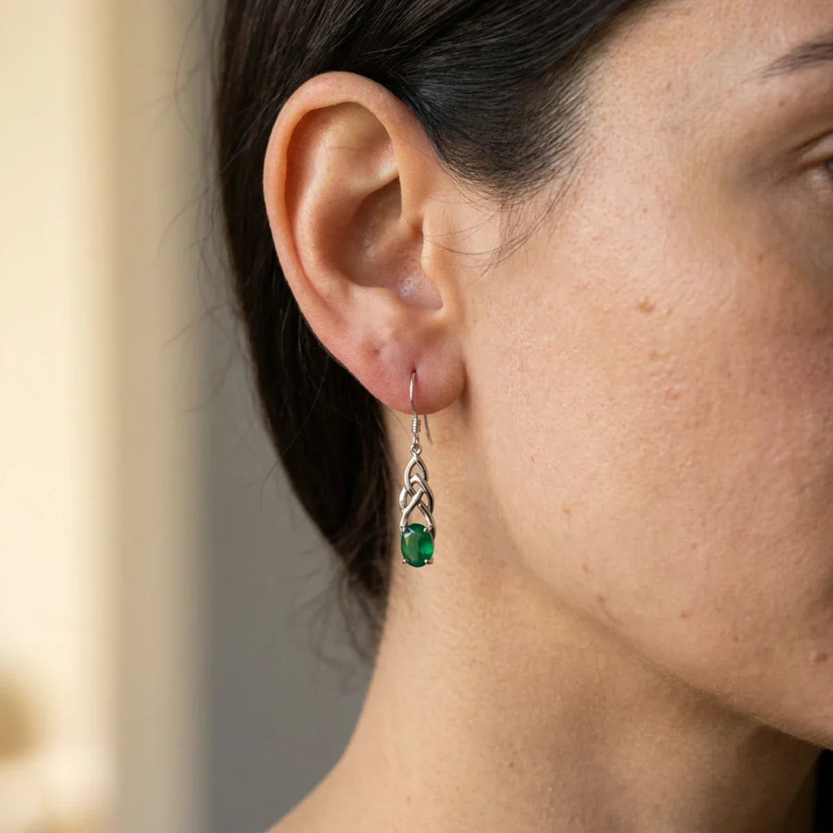 Celtic Magic™ Earrings — 18K White Gold | Oval Emerald