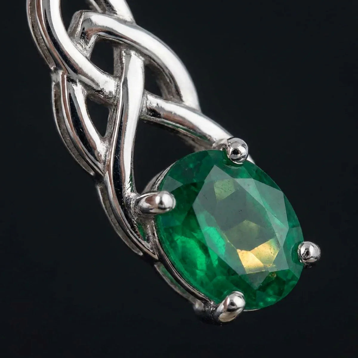 Celtic Magic™ Earrings — 18K White Gold | Oval Emerald