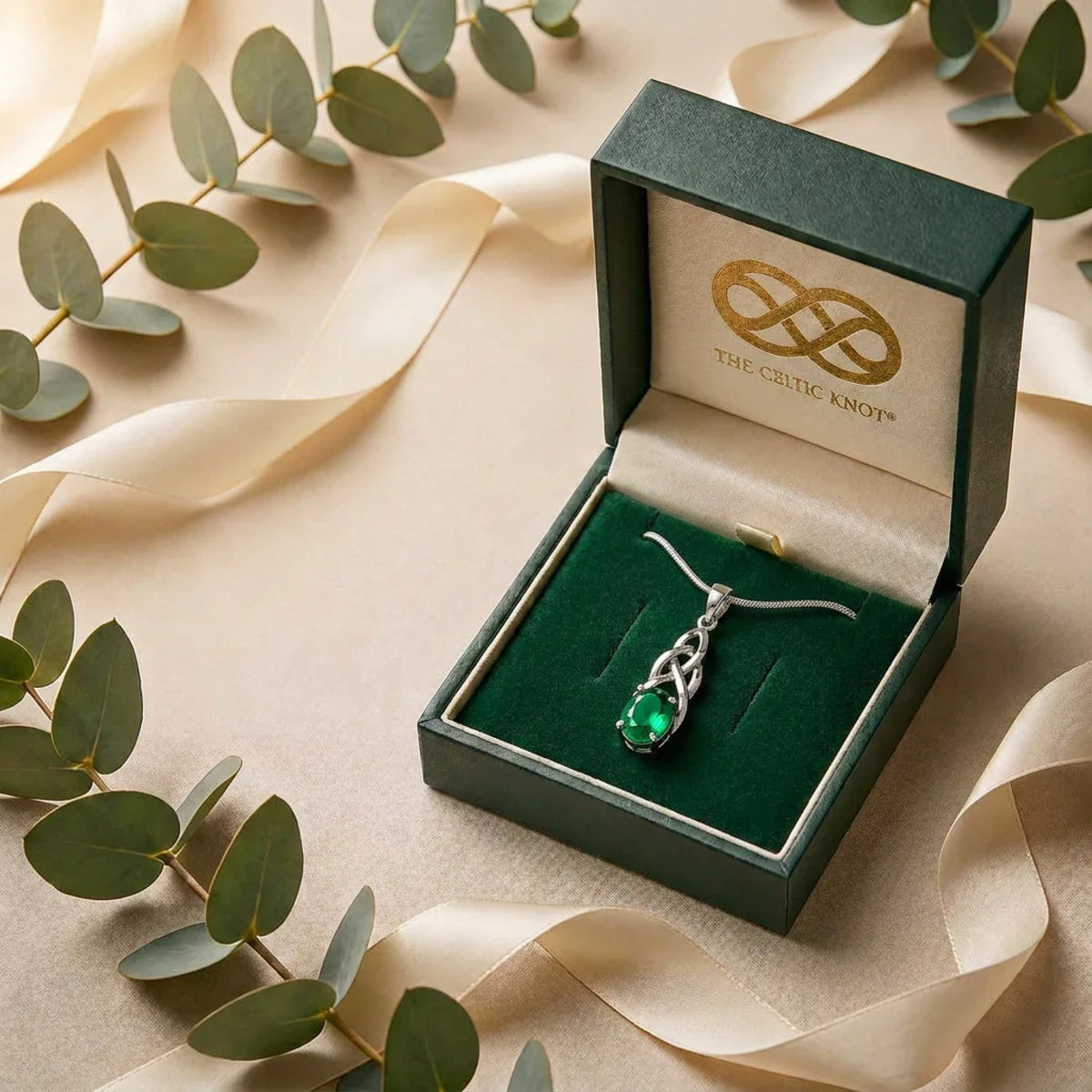 Celtic Magic™ Pendant — 18K White Gold | Oval Emerald