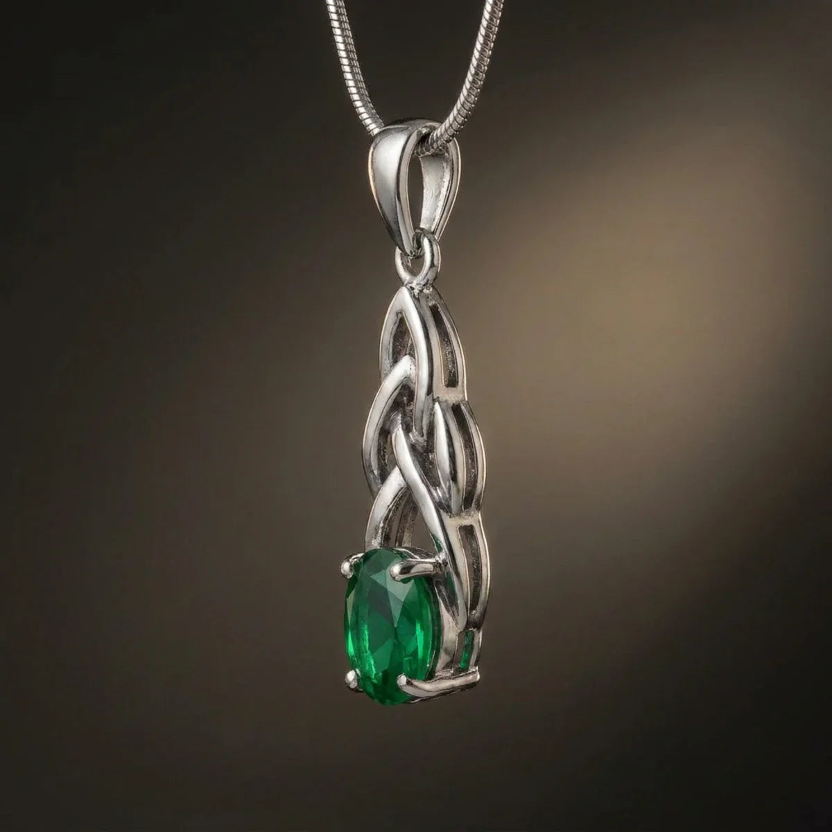 Celtic Magic™ Pendant — 18K White Gold | Oval Emerald