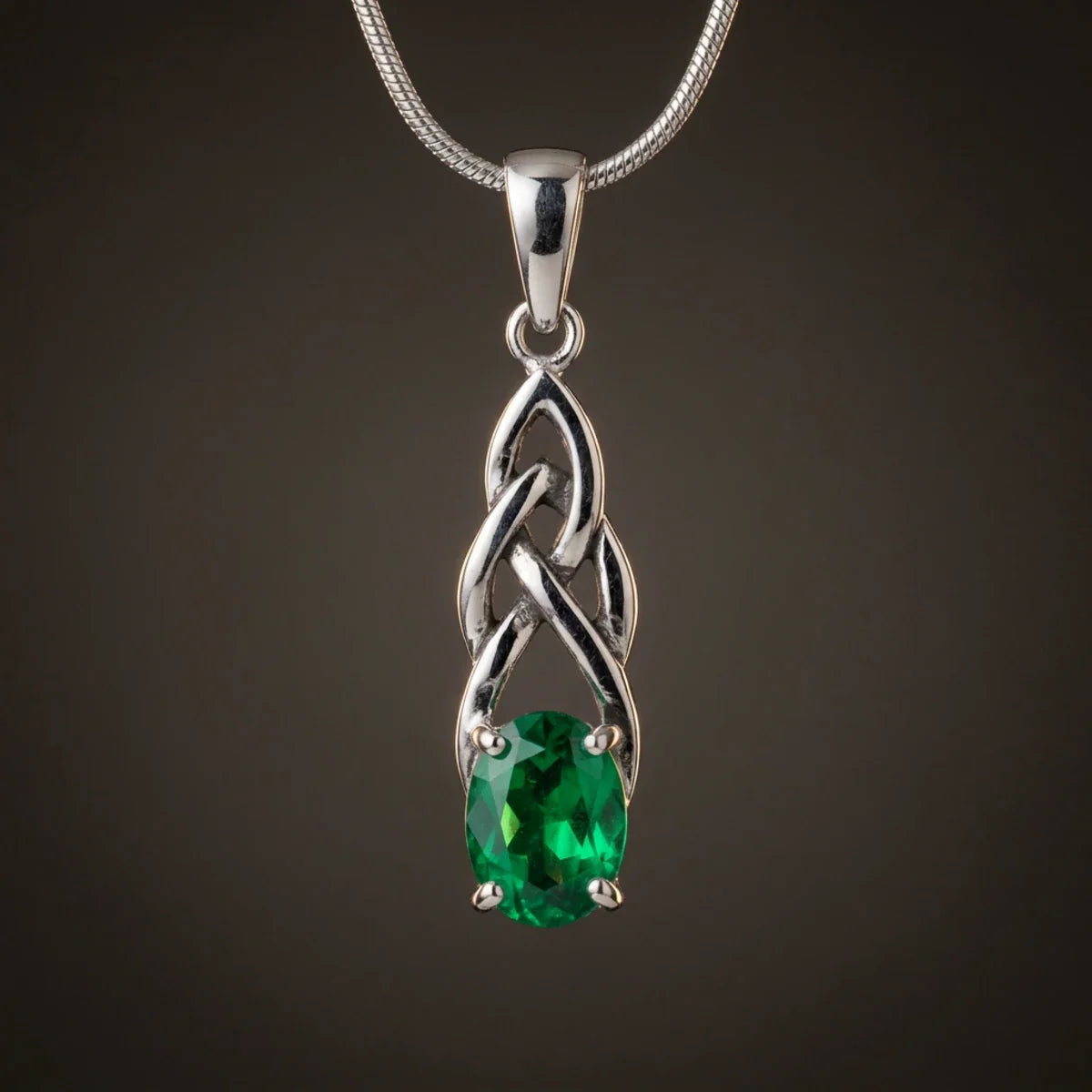 Celtic Magic™ Pendant — 18K White Gold | Oval Emerald