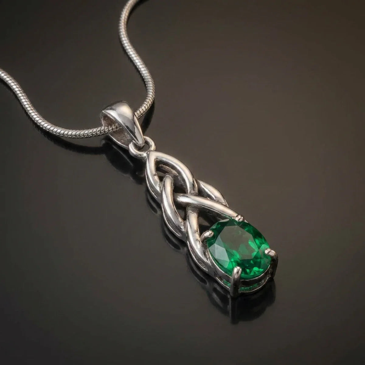 Celtic Magic™ Pendant — 18K White Gold | Oval Emerald