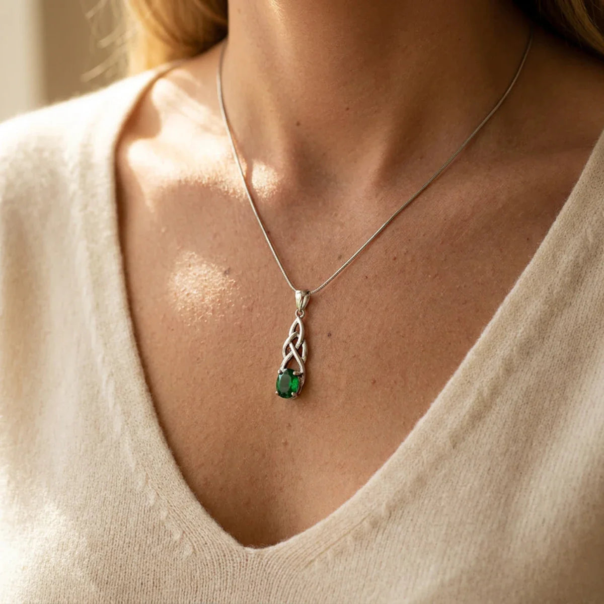 Celtic Magic™ Pendant — 18K White Gold | Oval Emerald