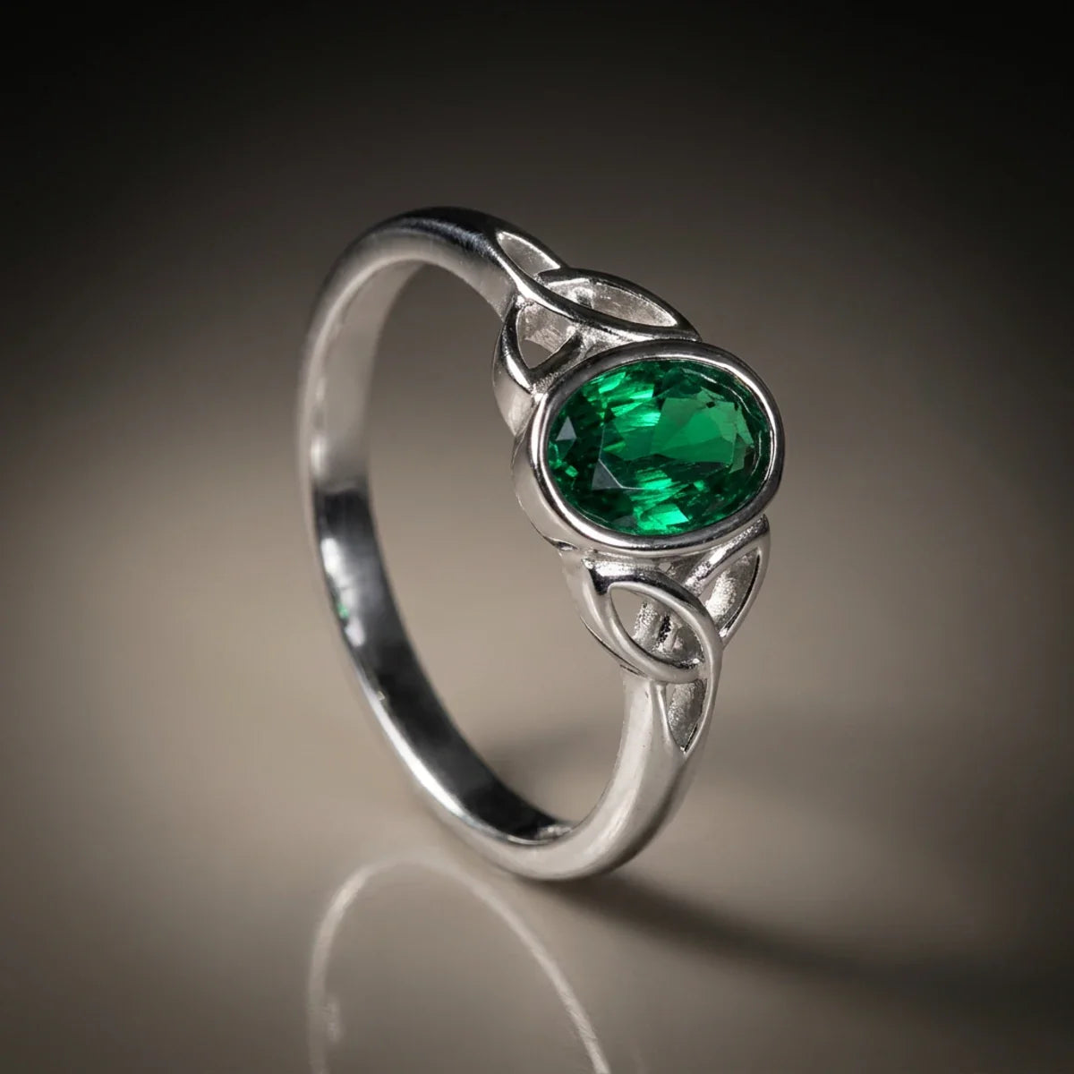 Celtic Magic™ Ring — 18K White Gold | Oval Emerald
