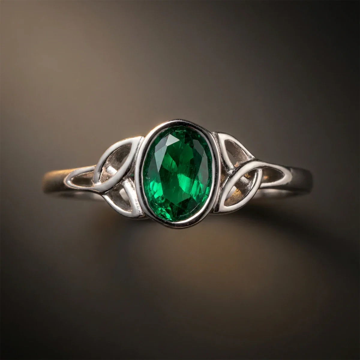 Celtic Magic™ Ring — 18K White Gold | Oval Emerald