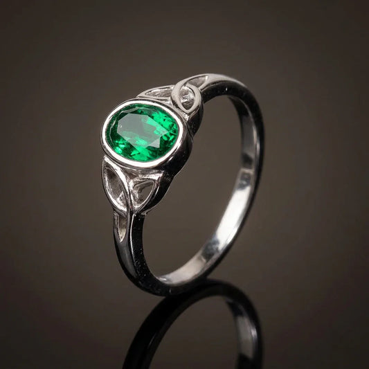 Celtic Magic™ Ring — 18K White Gold | Oval Emerald