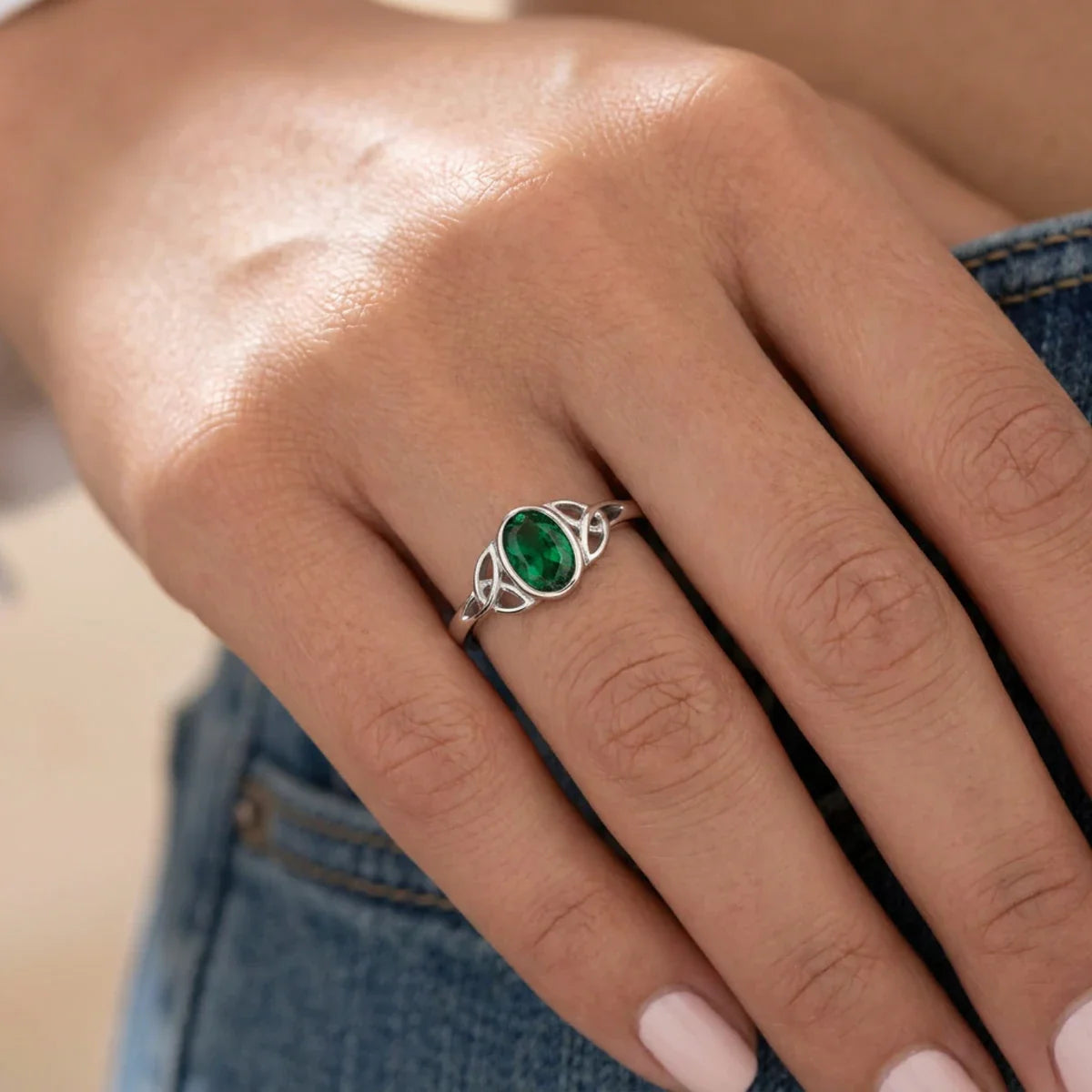 Celtic Magic™ Ring — 18K White Gold | Oval Emerald