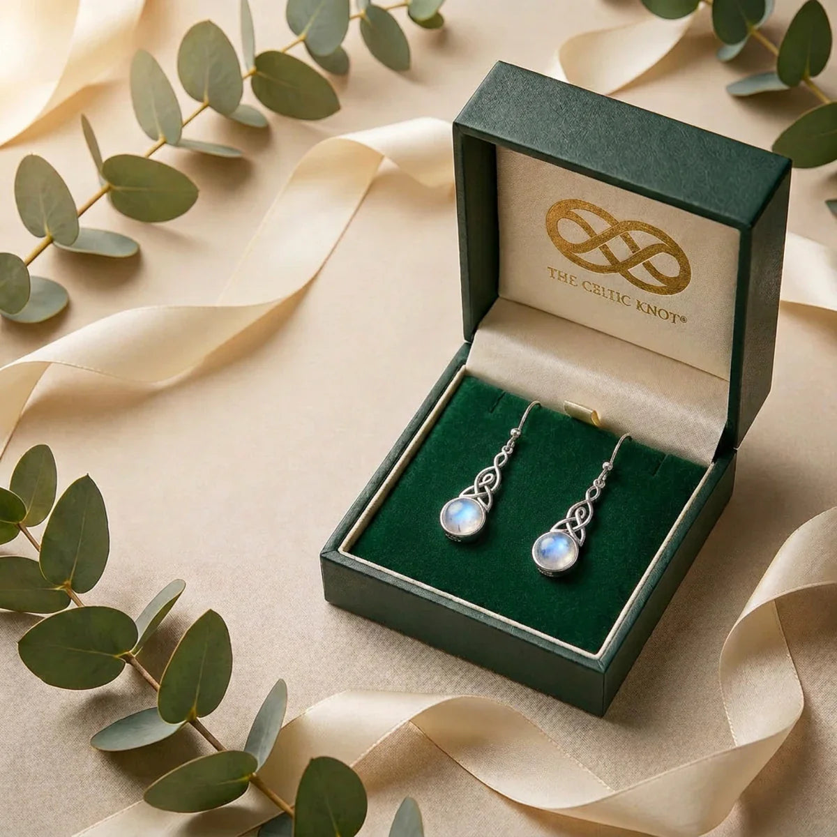 Celtic Mother™ Earrings — 18K White Gold | Moonstone