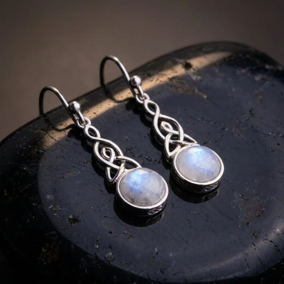 Celtic Mother™ Earrings — 18K White Gold | Moonstone
