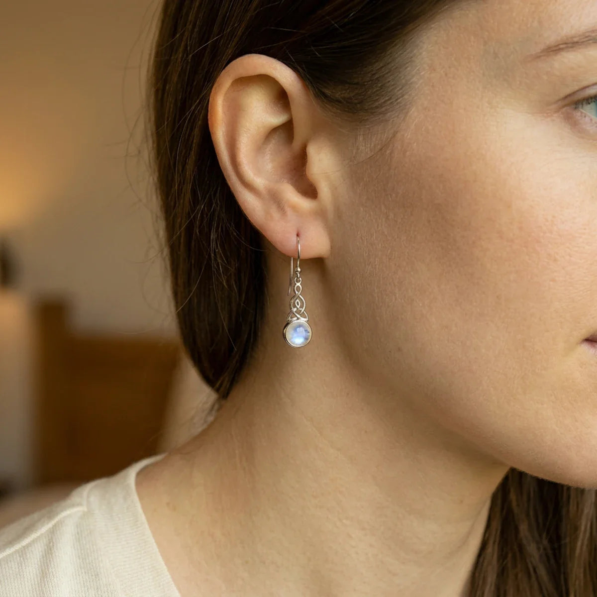 Celtic Mother™ Earrings — 18K White Gold | Moonstone