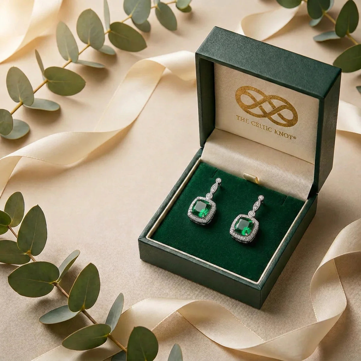Enchanted Emerald™ Earrings — 18K White Gold | Diamond Accent