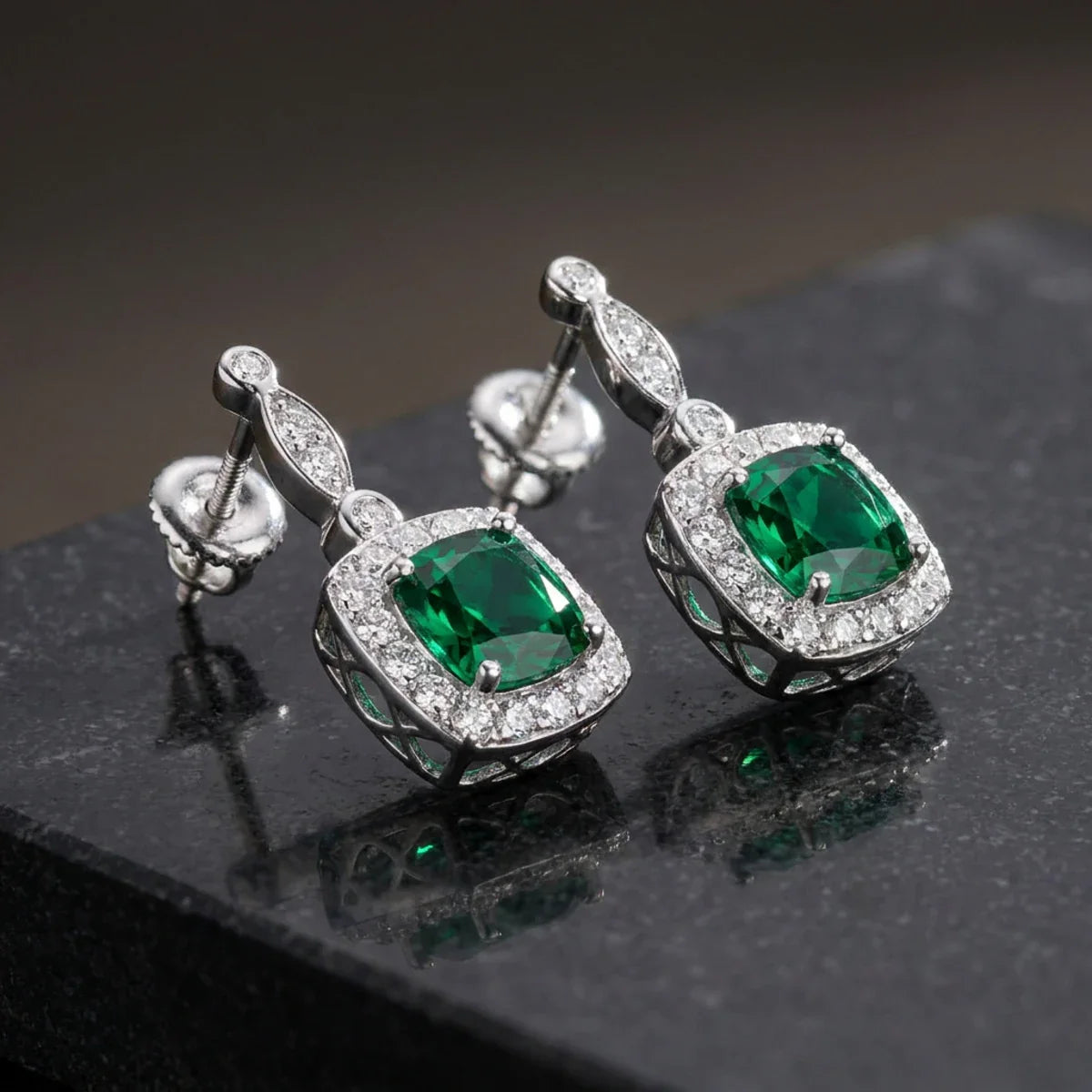 Enchanted Emerald™ Earrings — 18K White Gold | Diamond Accent