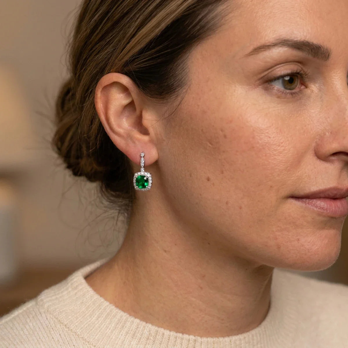 Enchanted Emerald™ Earrings — 18K White Gold | Diamond Accent
