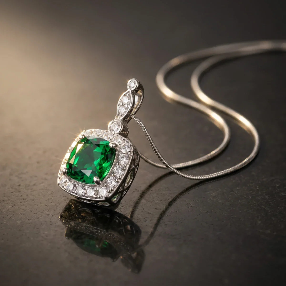 Enchanted Emerald™ Pendant — 18K White Gold | Diamond Accent