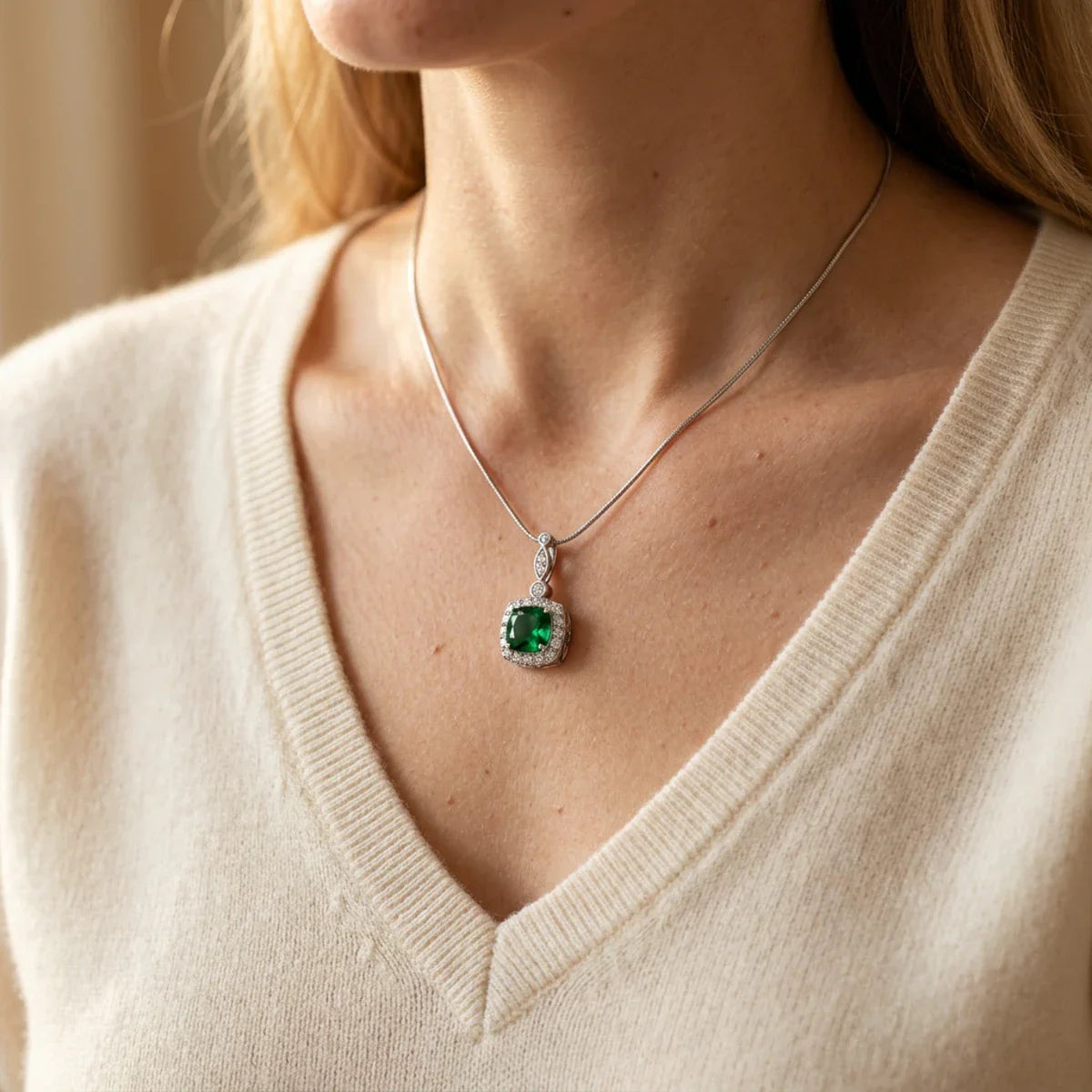 Enchanted Emerald™ Pendant — 18K White Gold | Diamond Accent