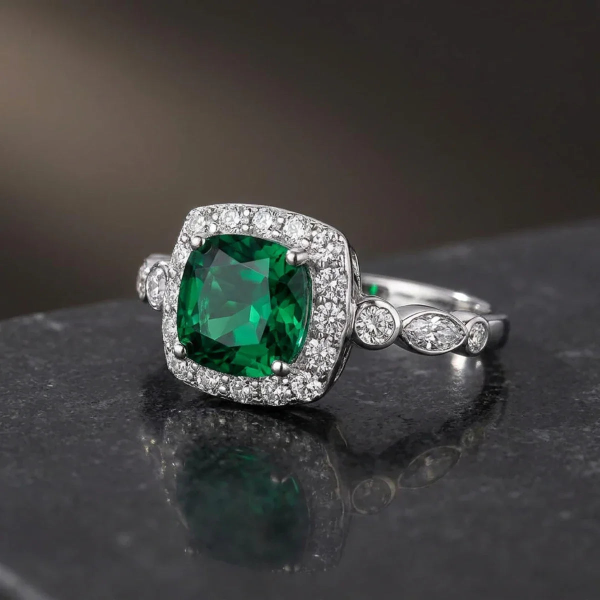 Enchanted Emerald™ Ring — 18K White Gold | Diamond Accent
