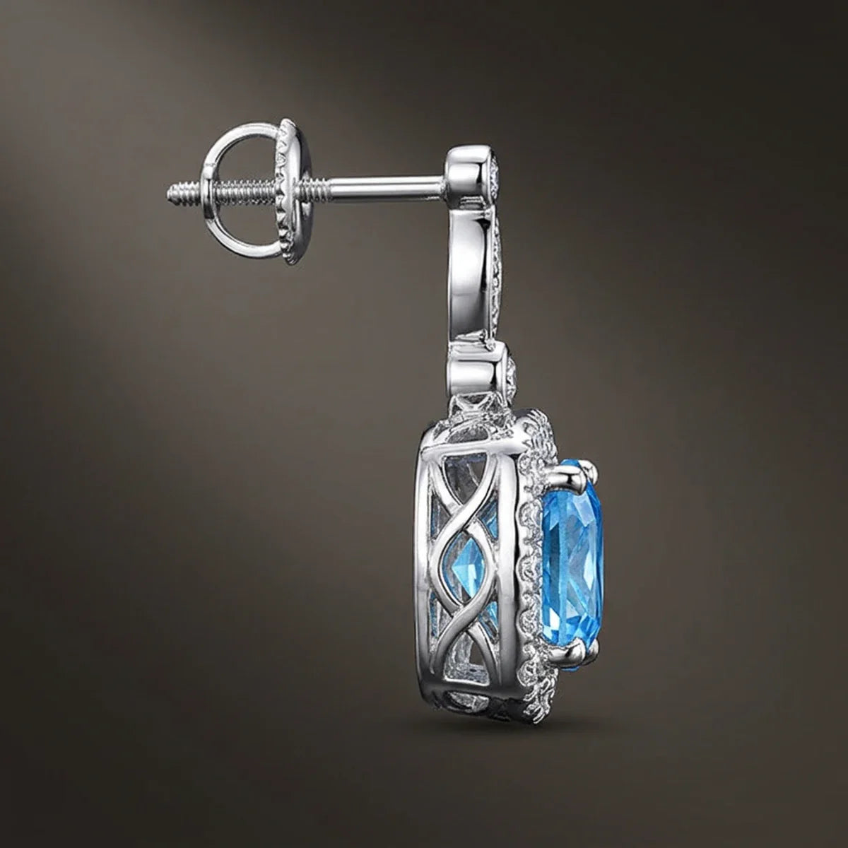 Winter Diamond™ Earrings — 18K White Gold | Cushion Blue Topaz