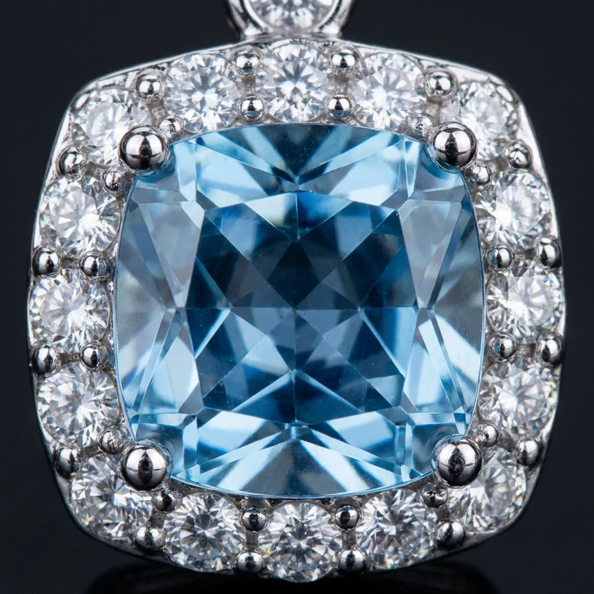 Winter Diamond™ Earrings — 18K White Gold | Cushion Blue Topaz