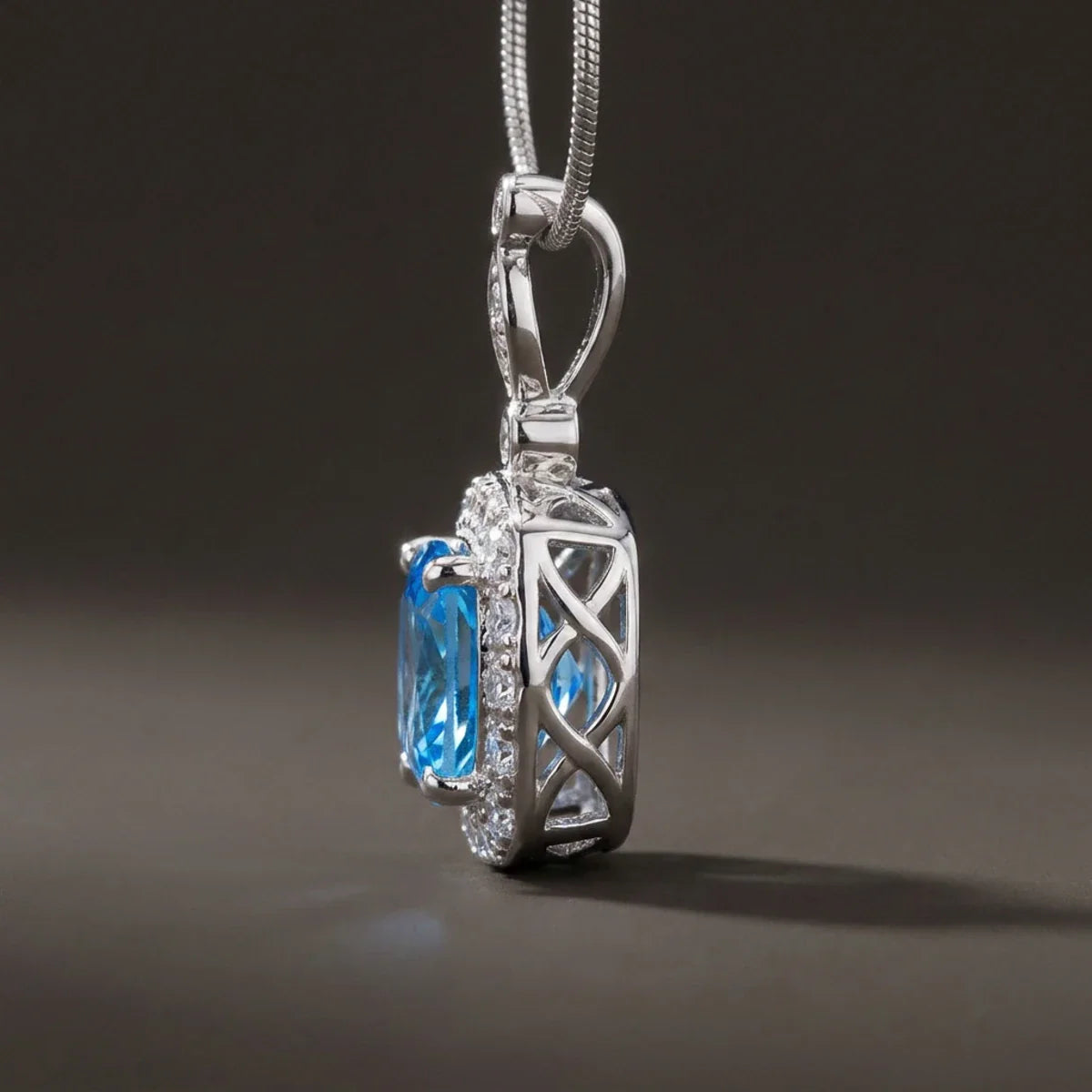 Winter Diamond™ Pendant — 18K White Gold | Cushion Blue Topaz