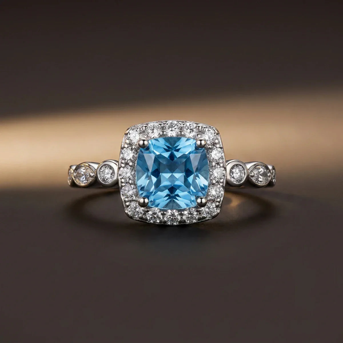 Winter Diamond™ Ring — 18K White Gold | Cushion Blue Topaz